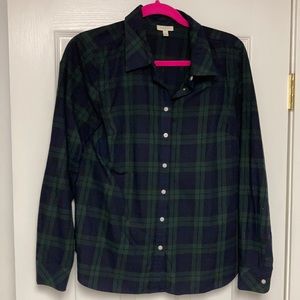 Talbots black watch plaid blouse